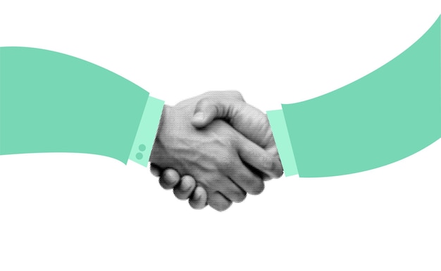 Business hand shake grunge halftone collage design element