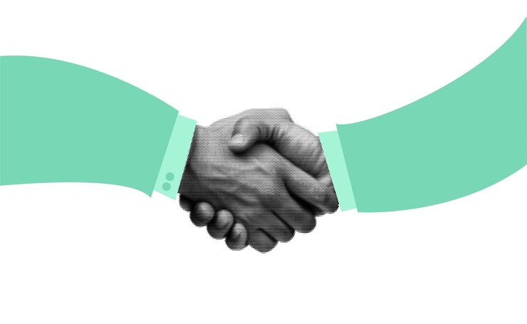 Vector business hand shake grunge halftone collage design element