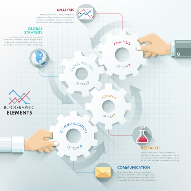 Vettore modello di infographics di lavoro di squadra mani