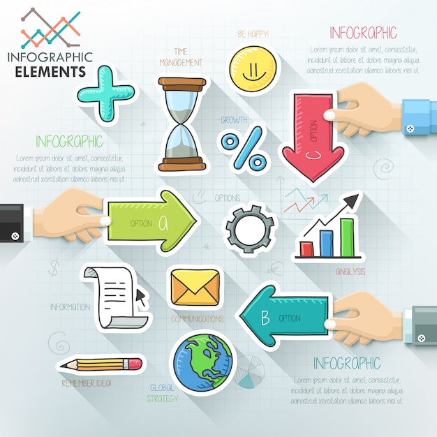 Modello di infographics di lavoro di squadra mani