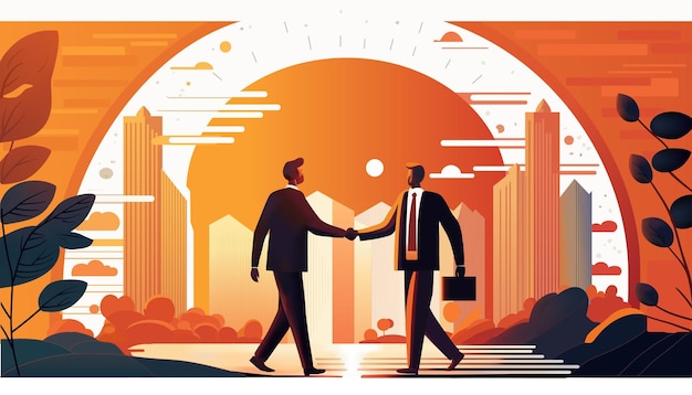 Vector business handshake deal making businessmen shake hands vector illustration in flat design