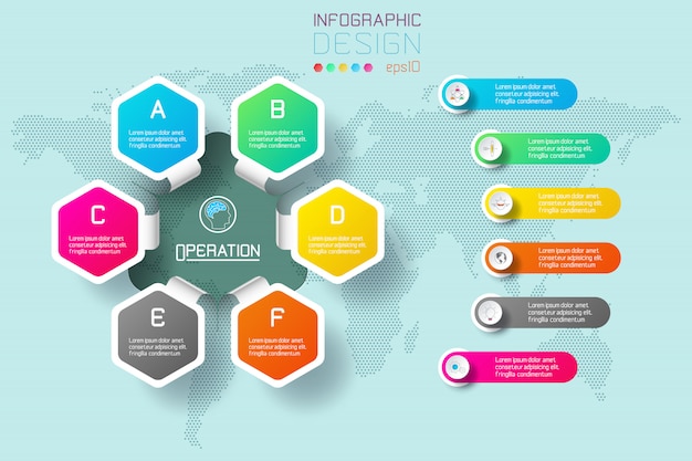 Бизнес шестиугольника этикетки формы инфографики круги бар.