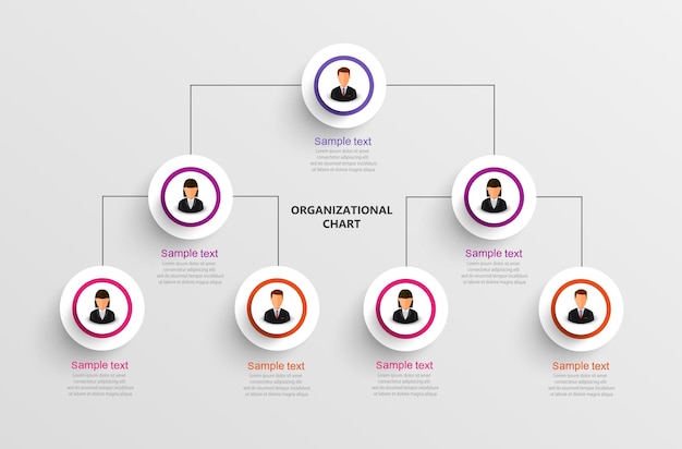 Vector business hierarchy infographic organizational chart with avatar icons