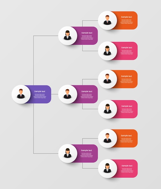 Vector business hierarchy infographic organizational chart with avatar icons