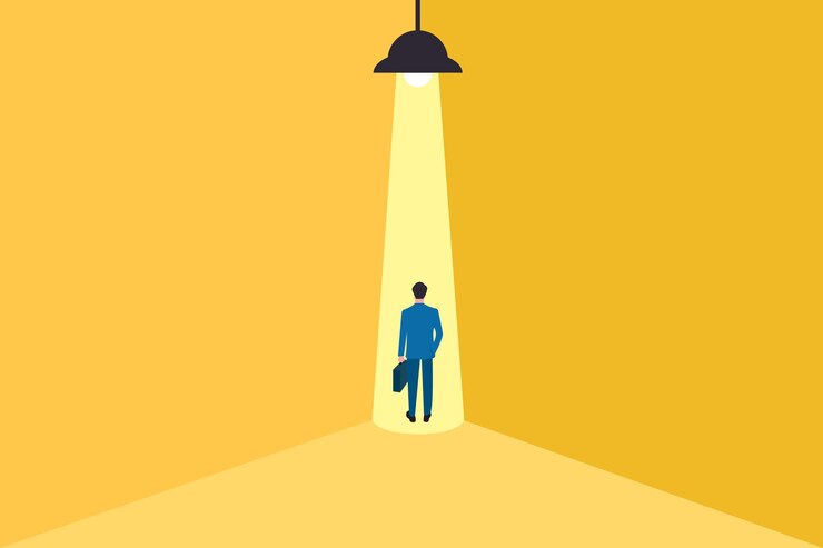 Vector business hiring and recruitment vector concept with spotlight on one person career opportunity