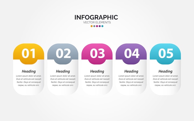 Modello di infografica orizzontale aziendale design a linea sottile con numeri 5 opzioni o passaggi