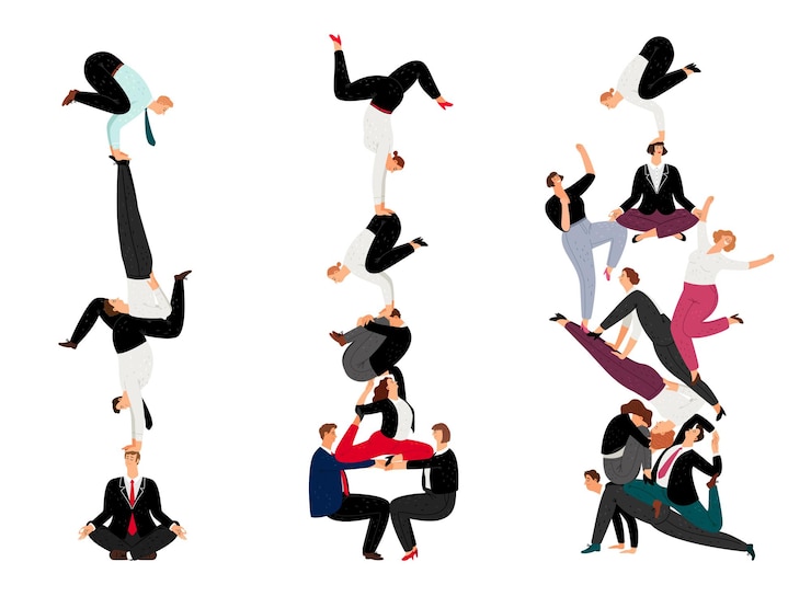 Vector business human pyramid. team work success set