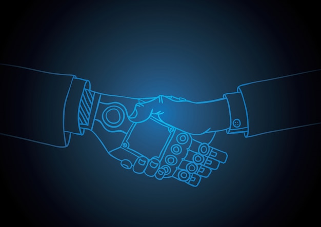 Vettore business handshake umano e robot