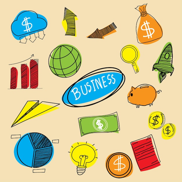 Business icon cartoon style Bundle set Vector image