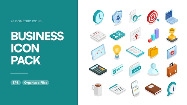 Изометрическая векторная иллюстрация Business Icon Pack