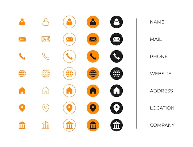 Business icon set template address contact phone mail website symbol for business card information