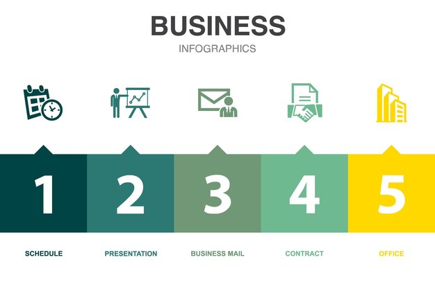 Icone di affari modello di progettazione infografica concetto creativo con 5 opzioni