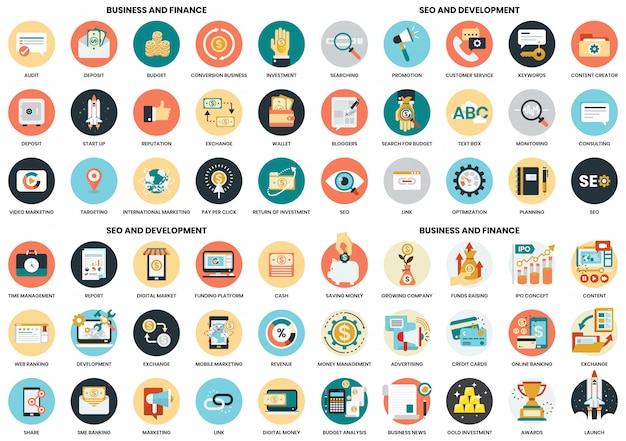 Vector business icons set for business, marketing, management