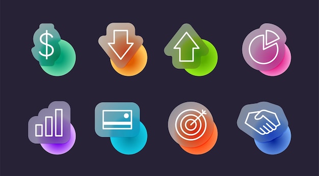 Business icons set in glassmorphic style. transparent blur glass effect icons. vector illustration