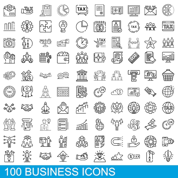 Vector business icons set, outline style