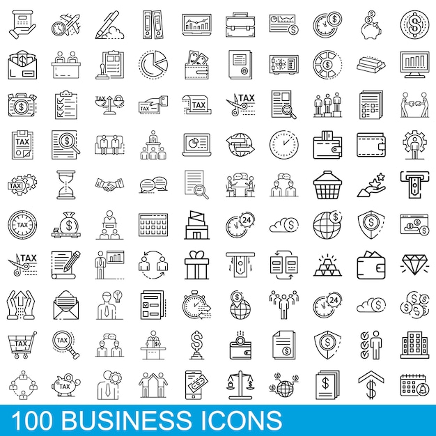 Business icons set, outline style