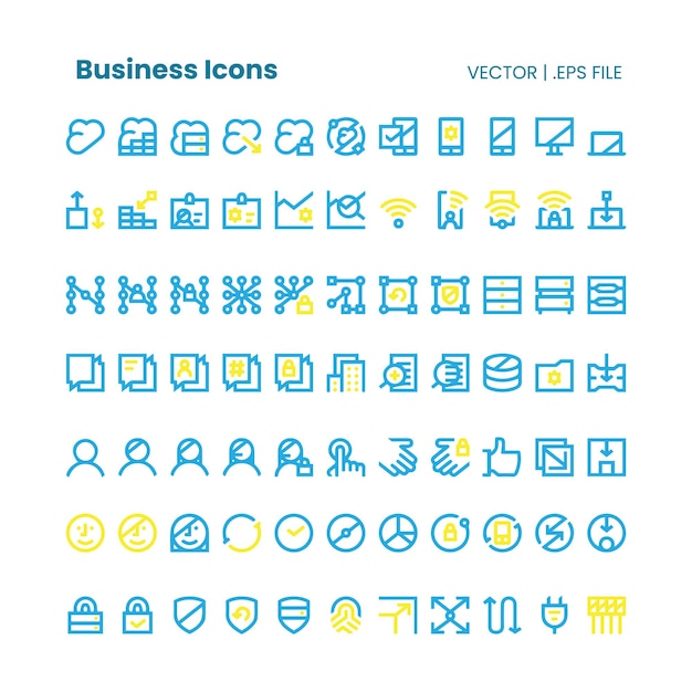 Vector business icons vector file with yellow and blue color