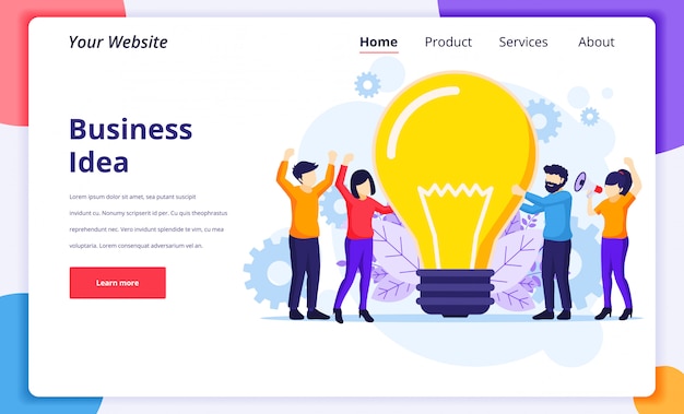 Vector business idea concept illustration, people holding a giant light bulb having ideas for website landing page