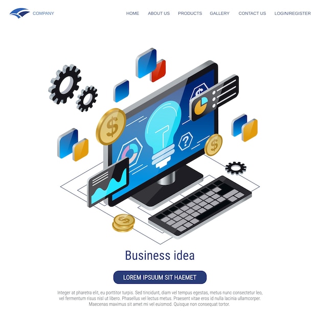 Business idea innovation startup 3d isometric vector concept illustration