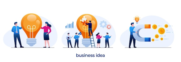 Business idea process brainstorming startup concept light bulb illustration flat vector