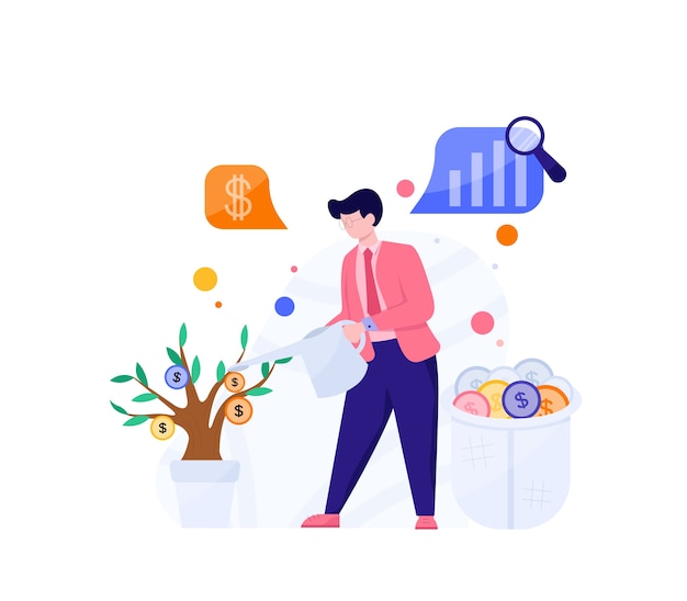 Business illustration. people are watering money plants