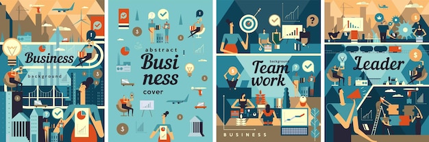 ビジネスイラスト: フラットベクトルイラストのセット ビジネスプロセス チームワーク オフィスワーク