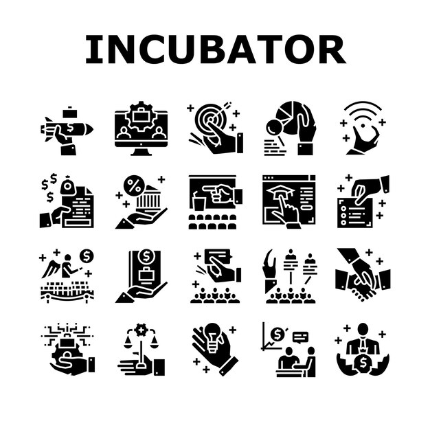 Business Incubator Collection Icons Set Vector