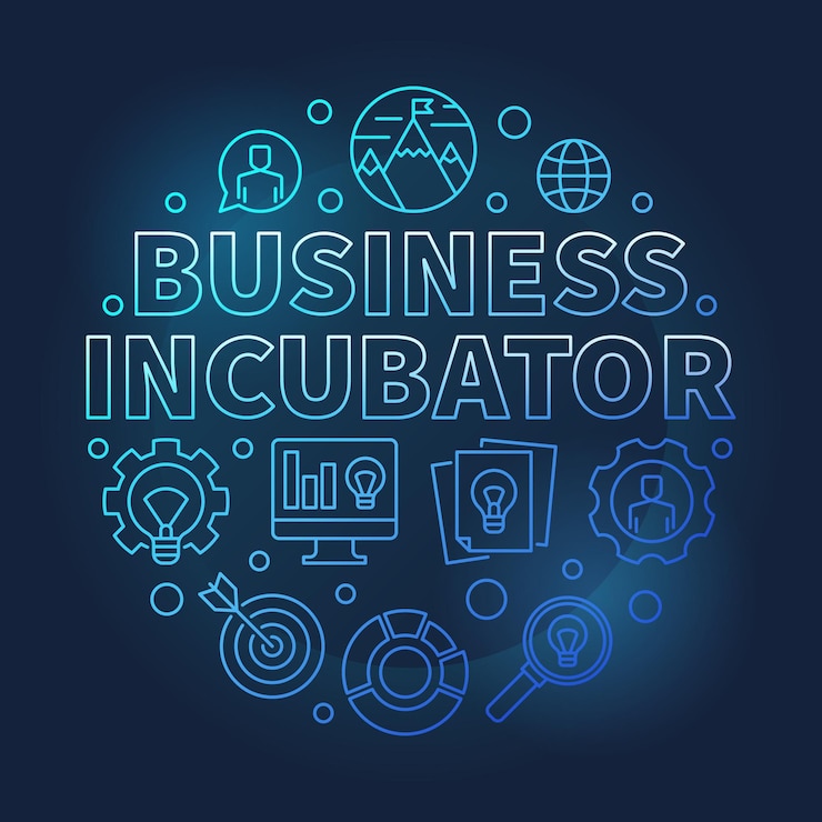 Vector business incubator round blue vector outline illustration