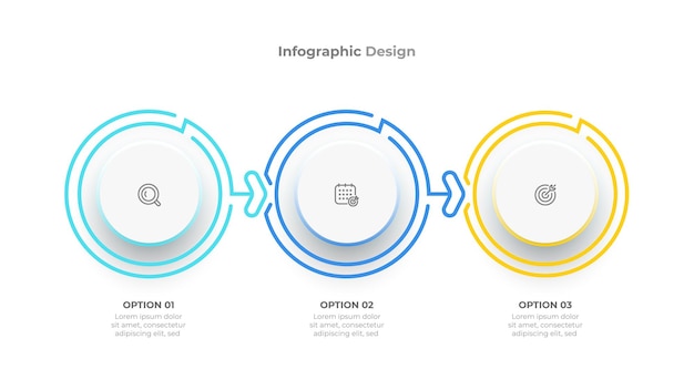 Progettazione di elementi grafici sottili di informazioni aziendali con icone e 3 opzioni o passaggi. illustrazione vettoriale.