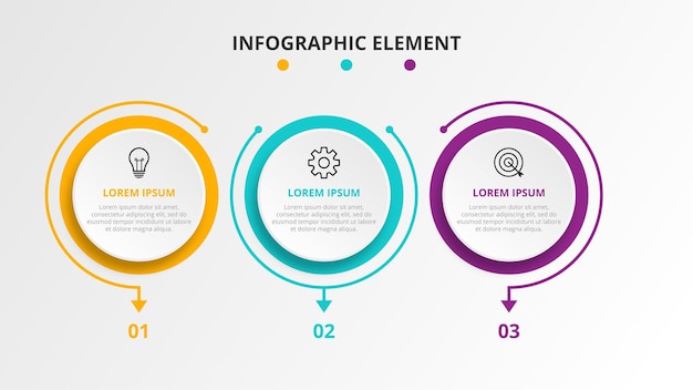 Modello di elemento a 3 passaggi per infografica aziendale