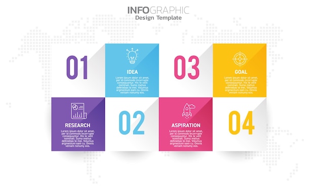 연구 아이디어 영감과 목표를 통한 성공을 위한 비즈니스 인포그래픽 4단계