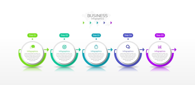 Cerchio modello di sfondo astratto infografica aziendale colorato con cinque passaggi