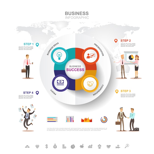 Vector business infographic business success concept with graph