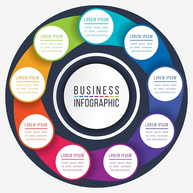 Business Infographic circle design 9 steps objects options or elements business information