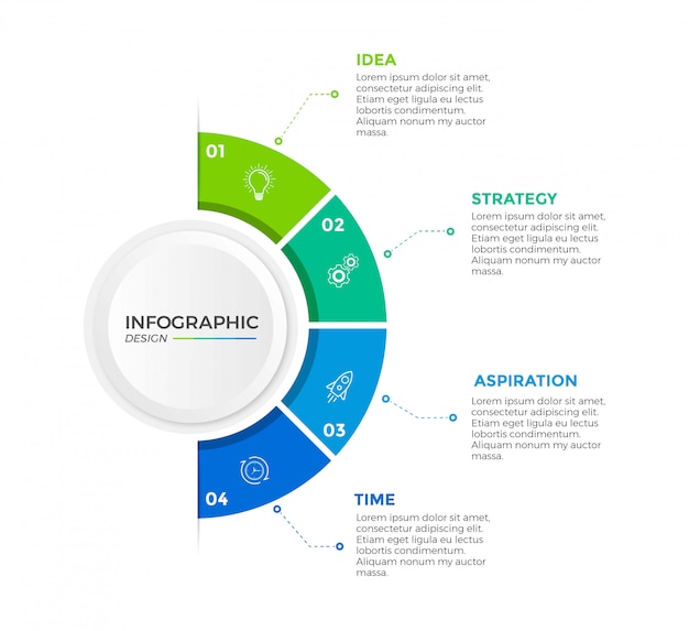 Icone di progettazione del cerchio di affari infographic 4 opzioni o passaggi