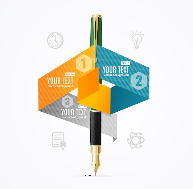 Carta origami di concetto di infografica aziendale con banner di opzioni di penna stilografica per il web. illustrazione vettoriale