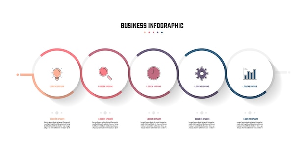 Business infographic design, 5 step timeline vector illustrations