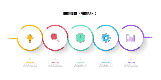 Business infographic design 5 fasi illustrazioni vettoriali timeline