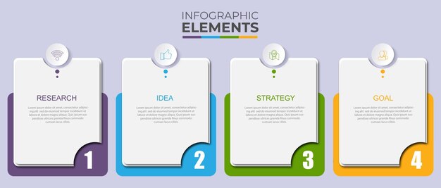 ビジネスインフォグラフィックデザインアイコン4オプションまたはステップ Premiumベクター
