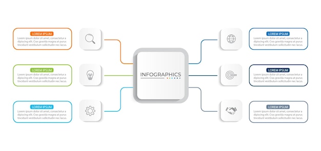 Vector business infographic design met 6 opties vector dunne lijn label met rechthoekige sjabloon