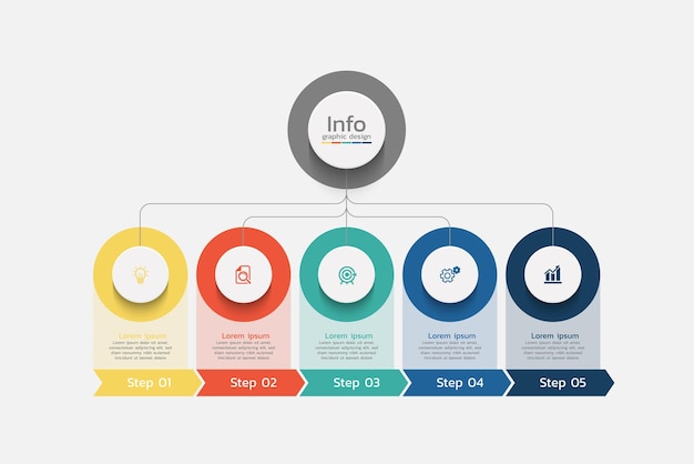 Cerchio del modello di progettazione infografica aziendale con cinque opzioni