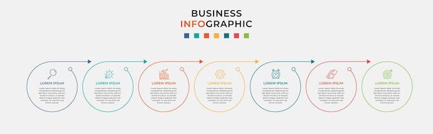 아이콘 및 7 7 옵션 또는 단계가있는 비즈니스 인포 그래픽 디자인 템플릿 벡터