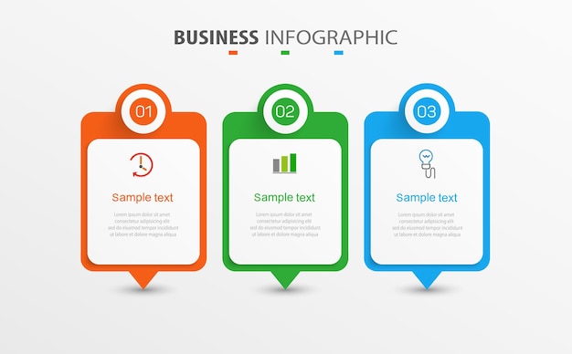 3つのオプションのステップまたはプロセスを備えたビジネスインフォグラフィックデザインテンプレート