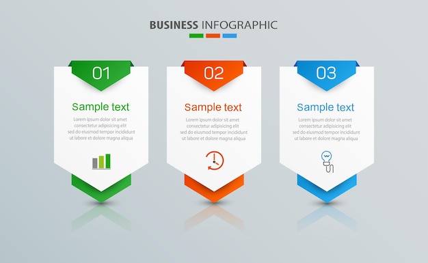 Modello di progettazione infografica aziendale con 3 opzioni o passaggi