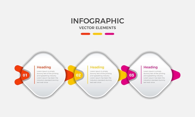 Business infographic design template with 3 or three steps, options or processes