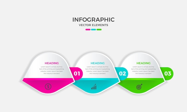 Modello di progettazione infografica aziendale con 3 o tre passaggi, opzioni o processi