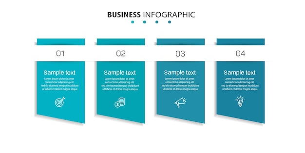 Шаблон дизайна бизнес-инфографики с четырьмя вариантами шагов или процессов