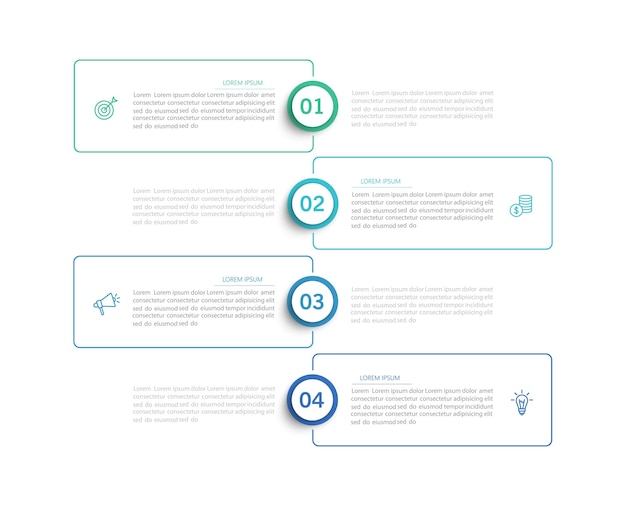 Шаблон дизайна бизнес-инфографики с четырьмя вариантами шагов или процессов