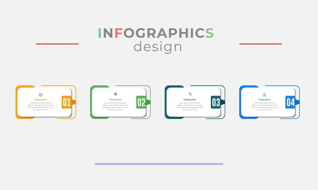 Modello di progettazione infografica aziendale con 4 opzioni o passaggi illustrazione vettoriale.