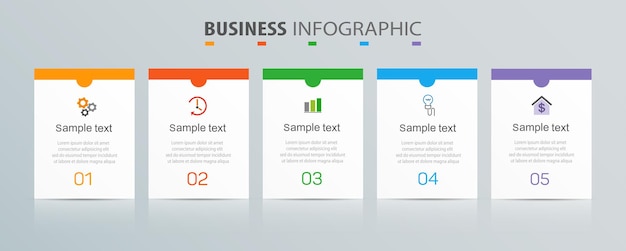 Шаблон бизнес-инфографики с 5 вариантами шагов или процессов